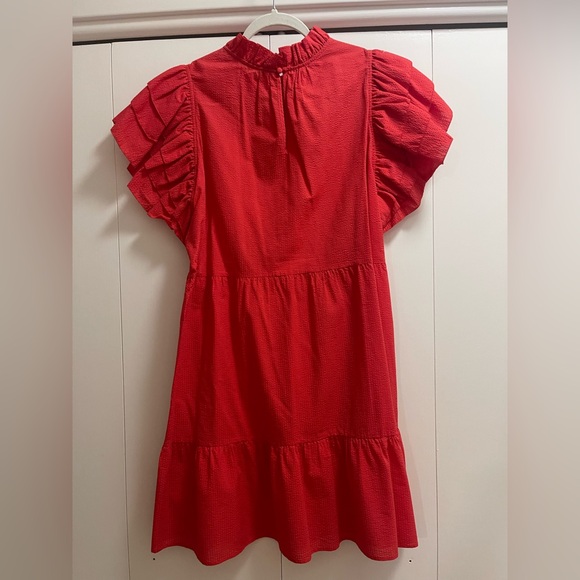 MARIE OLIVER RED RUFFLE SLEEVE TEXTURED DRESS  NWOT - Picture 6 of 7